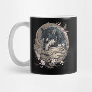 Brooding Wolf Japanese Art Print Mug